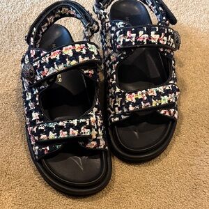 Kurt Geiger Kids Black and Colorful Tweed Sandals